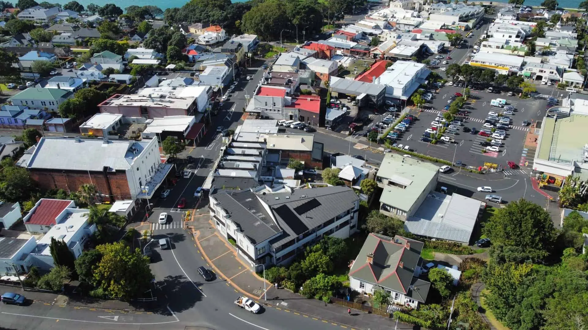 Aerial view of a commercial solar array on a Devonport roof